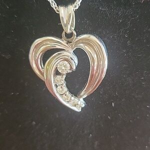 14 K White Gold Heart Charm with Genuine Diamonds